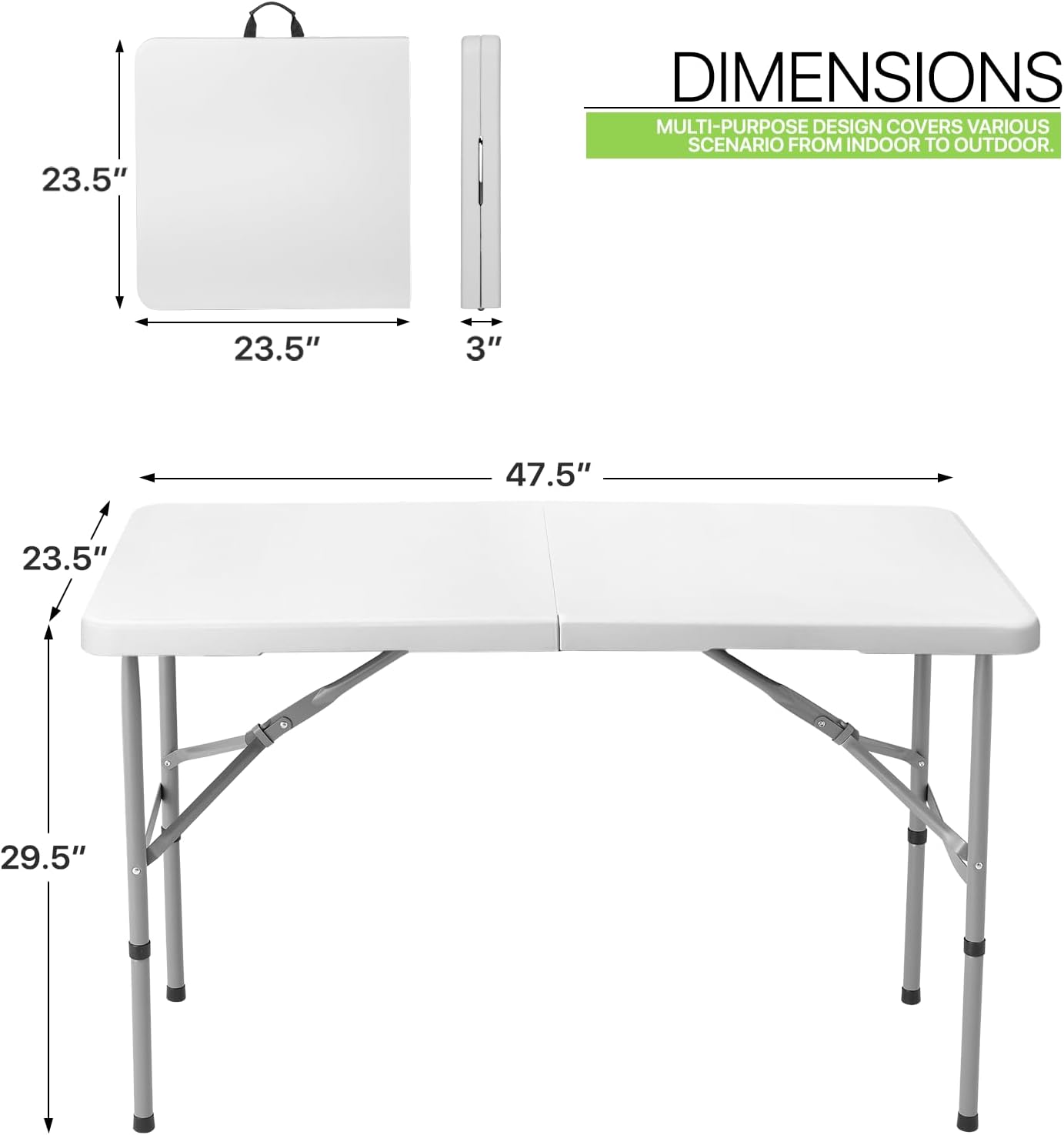 Magshion 4ft Plastic Folding Table, Indoor Outdoor Collapsible Portable Dining Table w/Handle, Ideal for Picnic Party Camping, White