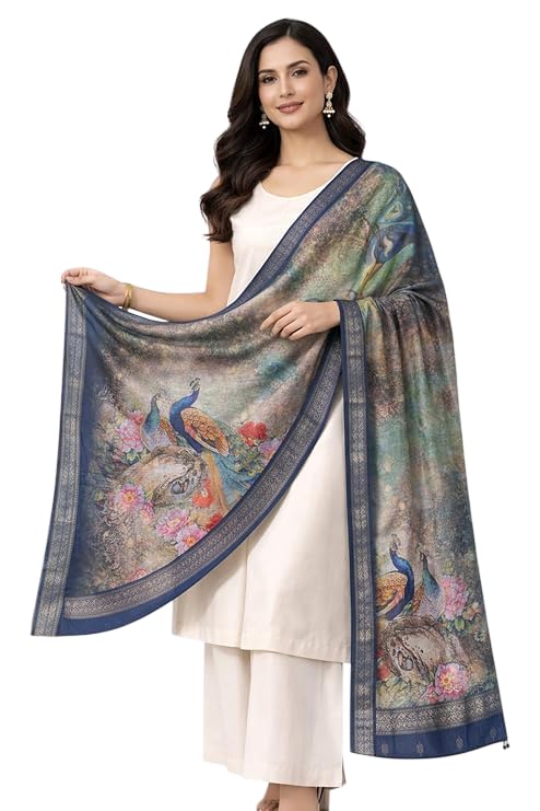 Peacock Print Dupatta for Women | Lightweight Designer Dupatta with Floral Motifs | Soft Ethnic Wear Stole for Kurta Suit & Festive Occasion-image-46