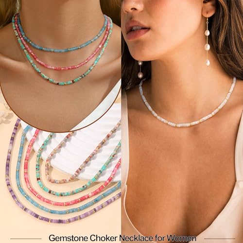 Choker Necklace for Women, Beaded Necklaces for Women Stocking Stuffers for Teens Teen Girl Gifts Gifts for Her Adjustable 14k Gold Gemstone Summer Anniversary Birthday Christmas Jewelry