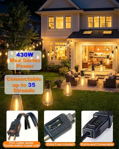 Pesken Outdoor String Lights Waterproof, 54FT Dimmable Patio Lights with 24+1 Shatterproof Edison Bulbs, 2700K ST38 LED Outdoor Hanging Lights for Gazebo, Backyard, Balcony, Garden, Party Decor — view 4