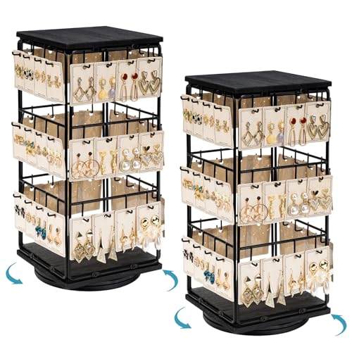 Image of 360 Rotating Earring Display Stands for Selling, Earring Rack Display Holder Stand, Jewelry Display for Selling Earring Cards, Necklaces, Rings, Bracelets, Hair Accessories (2 Pack)