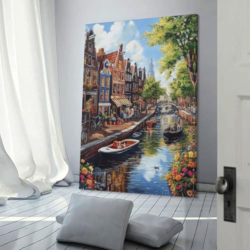 Impression sur toile premium du Canal d'Amsterdam déco 50x75 - 3