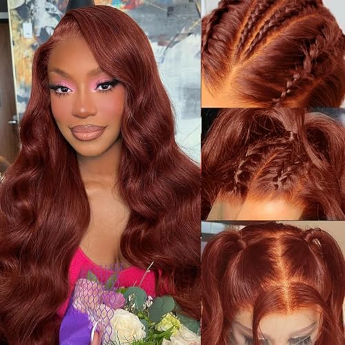 Uveous 20 Inch Reddish Brown Lace Front Wigs Human Hair 13x6 Body Wave Lace Front Wig 180% Density #33 Glueless Wigs Human Hair with Baby Hair Pre Plucked