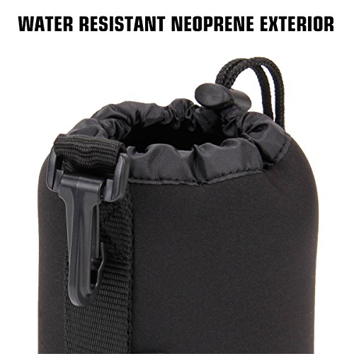 Usa Gear Flexarmor Protective Neoprene Lens Case Pouch Set 3-Pack - Small, Medium And Large Cases Hold Lenses Up To 70-300Mm With Drawstring Opening, Attached Clip, Reinforced Belt Loop (Black) #TOP5