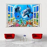 Wall Decals 3D Ocean World Fake Windows Wall Sticker Vinyl Self-Adhesive Art for Kids Baby Bedroom B