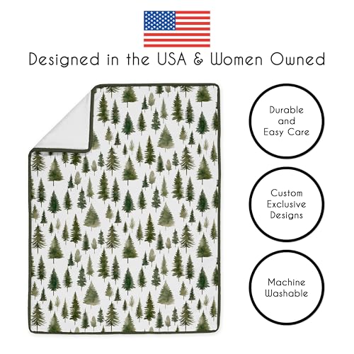 Image of Sweet Jojo Designs 4-Piece Baby Crib Bedding Set (Sage Green Woodland) for Boys /Girls, Infants /Nursery incl. Blanket, Fitted Sheet, Skirt, Diaper Stacker (Forest Themed, Nature, Pine Tree, Abstract)