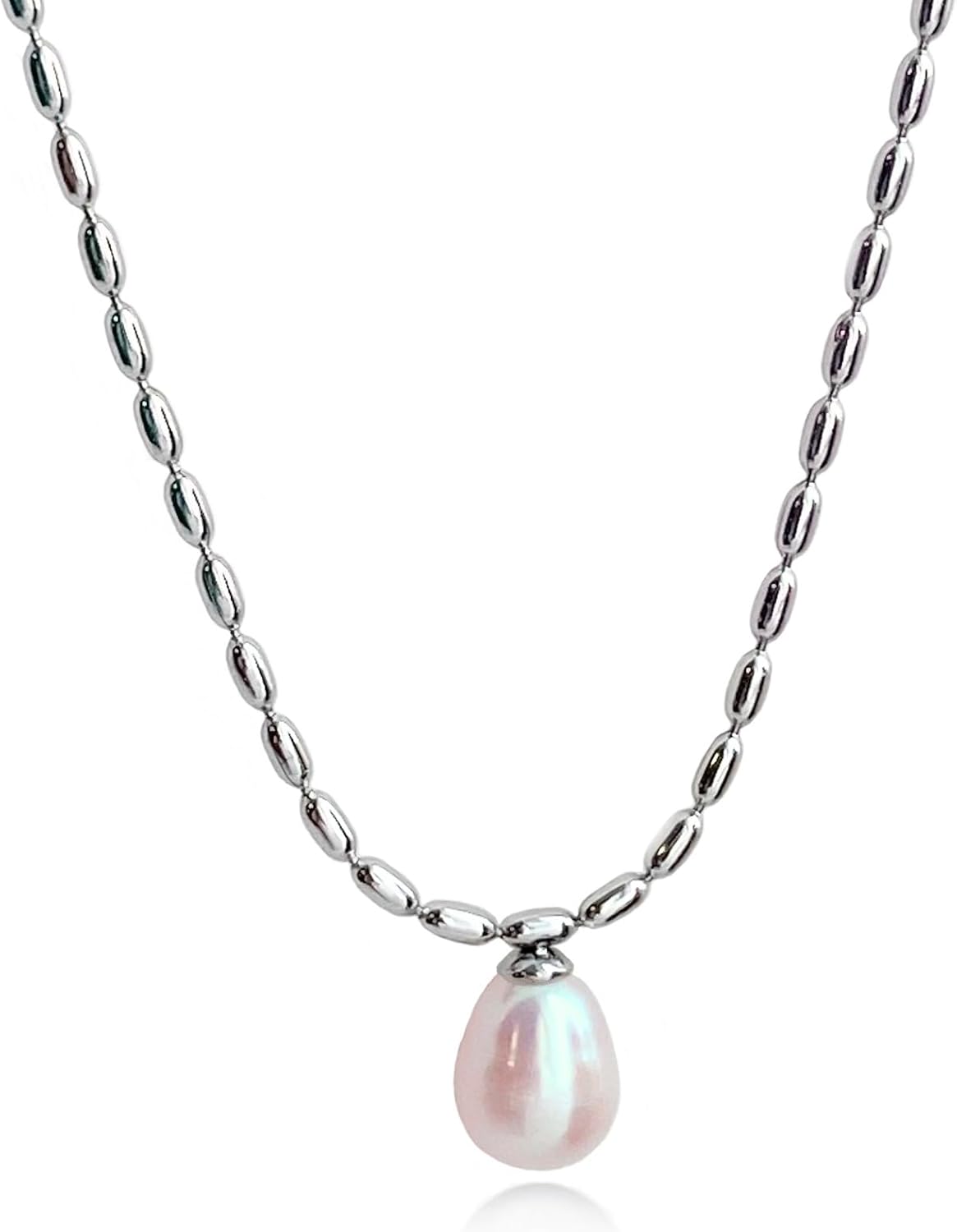 Freshwater Cultured Pearls Necklace - Platinum and Gold Plating Choker with Pendant Baroque/Moon/Single Pearl Drop - Handmade Beaded Necklaces with Natural Stones for Women