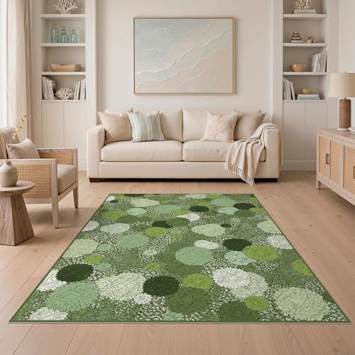 ODIKA 5'x7' Washable Abstract Bubble Area Rug, Light Green Flatwoven Floor Covering Non-Slip Chair-Friendly Carpet for Dining Room, Under Table, Home Office | Ref:2025530