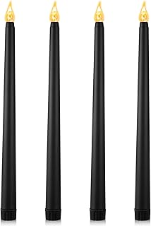 4 Pieces Halloween LED Taper Candles Set Flameless Taper Candles Flameless Flickering Candles for Halloween, Hanukkah, Christmas Advent Rituals Holidays, Church, Celebration, Home Decor (Black)