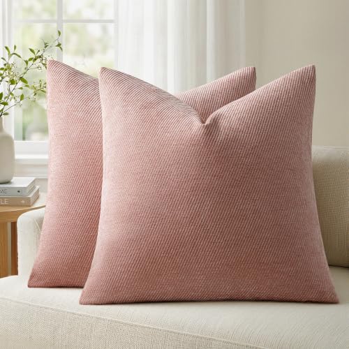 Image of a moment Pack of 2 Decorative Chenille Throw Pillow Covers with Twill Cushion Covers for Sofa Living Room Couch Bed 26x26 Inch,Blush Pink