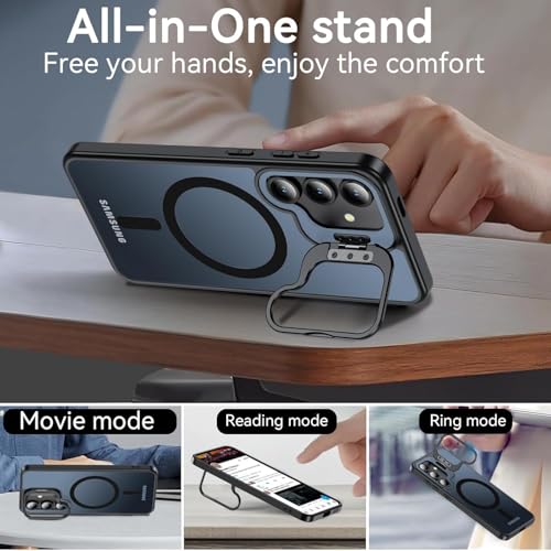 Image of keeshar MagPro case with Stand for Samsung Galaxy S26 5G| Magnetic Compatible Protective Cover Strong Magnetic Shockproof Armor Scratch Resistant Polycarbonate HardBack | Translucent Matte Black