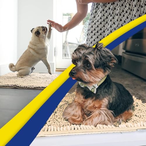 Muddy Mat® Original Dog Door Mat for Muddy Paws, Super Absorbent Microfiber, Non-Slip Washable Pet Rug, Quick Dry Chenille Entryway Carpet, Machine Washable Indoor Outdoor mat, Beige 24"x72"