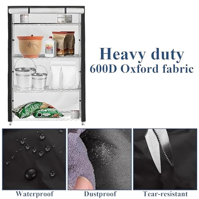 Wire Shelf Cover, 600D Heavy Duty Dustproof Shelf Cover, Wire Standing Shelving Covers with Zipper, Outdoor Storage Wire Rack Covers, 36 W x 18 D x 72 H