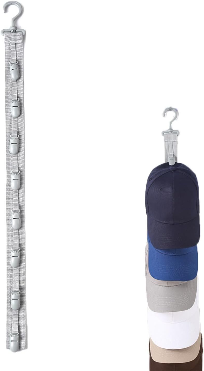 Closet Hat Rack Hanging Hat Organizer with 8 Clamps Clips Hat Hangers Cap Organizer for Baseball Caps Beanie Sun Hats Trucker Cap Men's Golf Cap Women Bucket Hat Sun Cap Fishing Hat