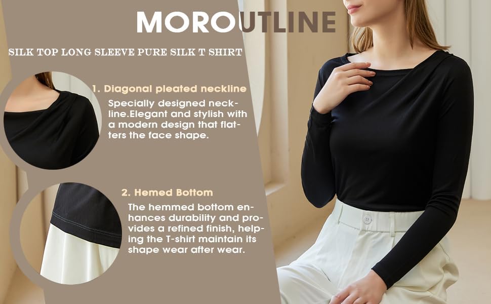 Women's Silk Top Long Sleeve Pure Silk T Shirt Breathable Thermal Undershirt Ultra Soft Silk Blouse - Image 4