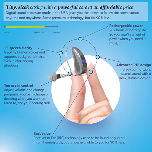 [Silver] Rechargeable Hearing Aid For Seniors With Noise Cancelling And Feedback Reduction Seniors, Nano Invisible Receiver In Canal (Ric) For Mild Moderate Severe Hearing Loss, Digital Personal Sound Amplifier With Volume Control | Earcentric - Rie400 - Pair #TOP3