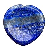 Fekuar Natural Lapis Lazuli Thumb Worry Stone, Hand Carved Healing Crystal Heart Shaped Stone for Anxiety Stress Relief Meditation 1.5