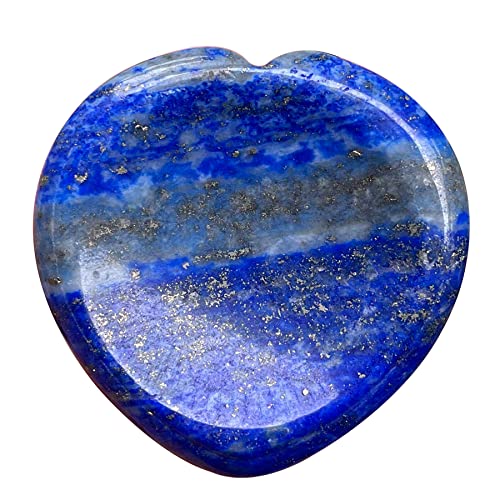 Fekuar Natural Lapis Lazuli Thumb Worry Stone, Hand Carved Healing Crystal Heart Shaped Stone for Anxiety Stress Relief Meditation 1.5