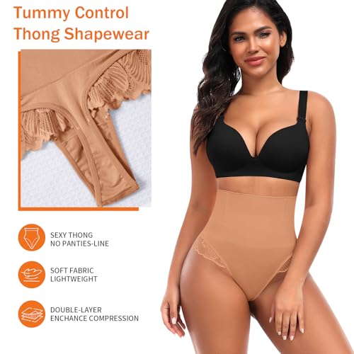 Image of Werena Tummy Control Thong Shapewear for Women High Waisted Body Shaper Panties Shaping Thong Girdle Underwear