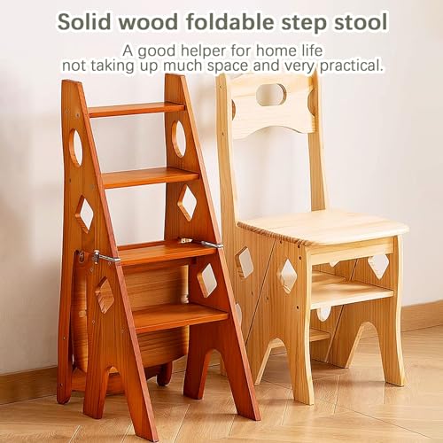 Taburete de escalera de madera con 4 peldaños plegable y estantería multifunción 7