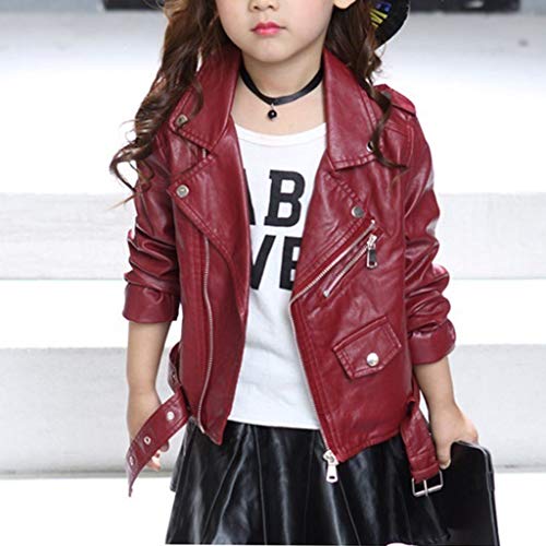 EnJoCho Coat Jacket Kid Color Outwear Solid Motorcycle Zipper Children's Boy Girl Jacket Girls (Wine, 10-11 Years)2