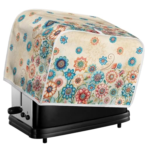 Image of Talayituse Boho Mandala Flower Letter Print Toaster Cover 2 Slice Wide Slot, Lightweight Bread Maker Cover Dust Protection Washable Appliance Bag, S