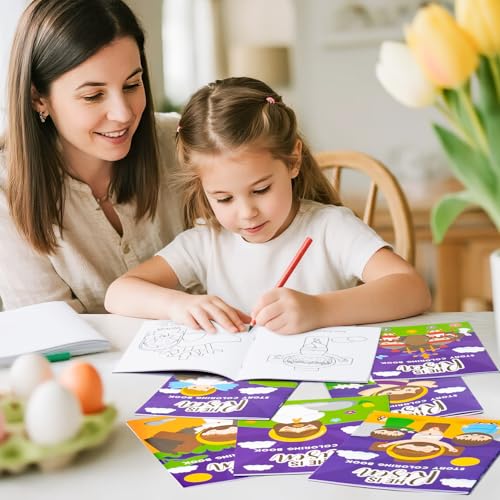 Image of He is Risen Coloring Books for Kids - 24Pcs Bulk Easter Story Mini Coloring Booklet Religious DIY Art Drawing Book for Toddlers Spring Easter Holiday Party Goodie Bags Stuffers Sunday School Classroom