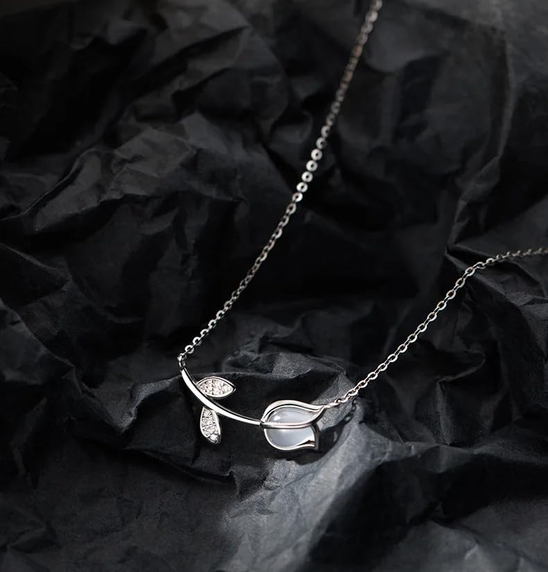 Collier tulipe éblouissant en argent avec ensemble boucles d'oreilles - 3