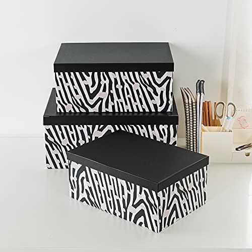 Soul & Lane Decorative Storage Cardboard Boxes With Animal Print - Set Of 3 - Nesting Zebra Keepsake Storage Boxes With Lids For Office, Bedroom, School, Work Brand #TOP3