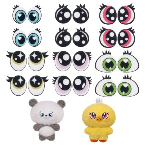 NBEADS 48 Pairs 6 Styles Felt Eyes for Crafts, Plush Animals Making Eyes Felt Eyes with Lashes Large Crochet Eyes for DIY Crochet Animal Making Craft