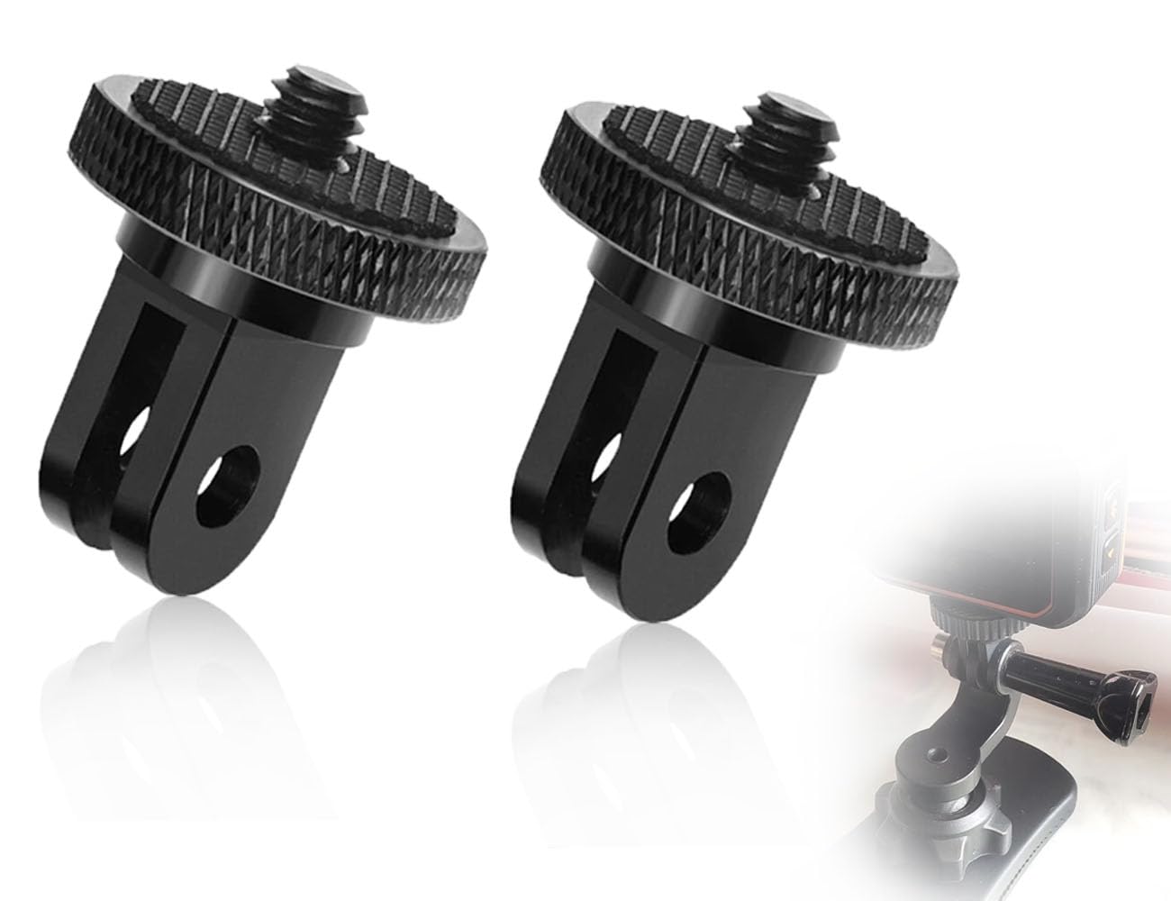KAPSING Confezione da 2 adattatori per treppiede, adattatore in alluminio da 1/4 di pollice, adattatore per montaggio su mini fotocamera, compatibile con GoPro Hero e altre action camera (nero)