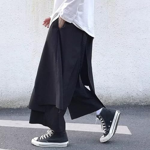 Black Wide-Leg Samurai Cargo Pants Japanese High Street Pants Hip Hop Casual Pants Streetwear Capri Pants Culottes2