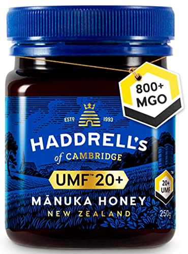 Image of Haddrell's of Cambridge Manuka Honey New Zealand UMF 20+ MGO 826+ • Certified Monofloral Natural Raw Honey • Immunity Booster, Gut Health & Sore Throat Relief, 8.82 oz ℮ 250 g