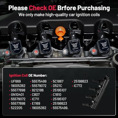 Image of BDFHYK Ignition Coil Pack UF669 Compatible with Chevy Cruze 2011-2015 Chevrolet Trax Cadillac ELR 2009 Suzuki Swift+ Chevy Sonic 2012-2020 Cadillac Oem Coil Pack 1.4L l4 Set of 1