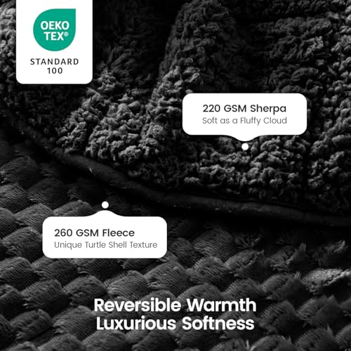 Image of Super Fuzzy Soft Fleece Sherpa Weighted Blanket 20 lbs for Adults, 3D Imitation Turtle Shell Luxury Weighted Throw for Better Sleep, Dual Sided Cozy Heavy Blankets for Couch Bed, Black, 60 inch x 80 inch