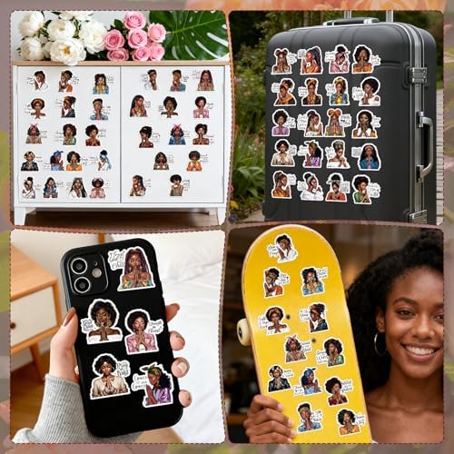 Vemfare Black Women Stickers for Women - 50 Pcs Prayer Water Bottle Stickers for Vision Board, Inspirational Waterproof Scrapbook Decals, Motivational Vinyl Sticker for Laptop Journaling — view 5