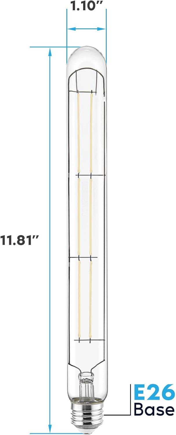 LUXRITE Vintage T9 Long LED Tube Light Bulbs 60W Equivalent, 5000K Bright White, 800 Lumens, Dimmable Edison Tubular Light Bulbs 7W, Clear Glass, LED Filament Bulb, UL Listed, E26 Base (4 Pack)