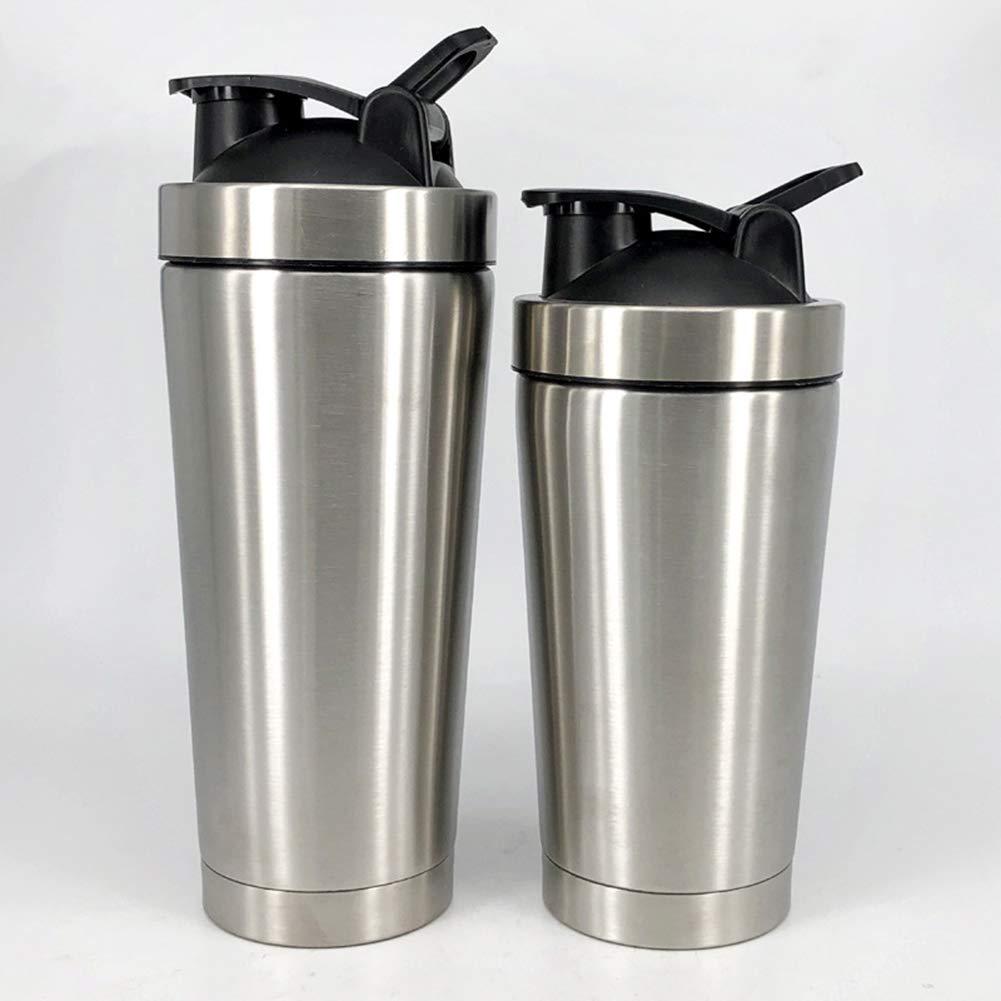 Stainless Steel Shaker Cup, Twice Coppered Insulation Cup Car Cup Outdoor Sports Coffee Cup Milkshake Shaker Bottle Leakproof Travel Mug with Shaking Ball / 2 Pieces,Silver