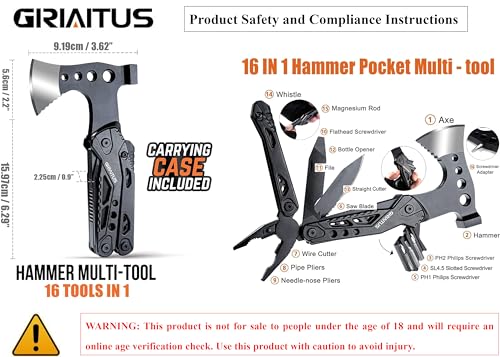 Camping Essentials Multi Tool Gifts for Men Dad 16in1 Multitool Survival Gear with Hammer Pliers Saw Screwdrivers Bottle Opener Whistle Christmas Stocking Fillers Gadgets for Outdoor, Hiking, Repair 8 Camping Essentials Multi Tool Gifts for Men Dad 16in1 Multitool Survival Gear with Hammer Pliers Saw Screwdrivers Bottle Opener Whistle Christmas Stocking Fillers Gadgets for Outdoor, Hiking, Repair - Image 8