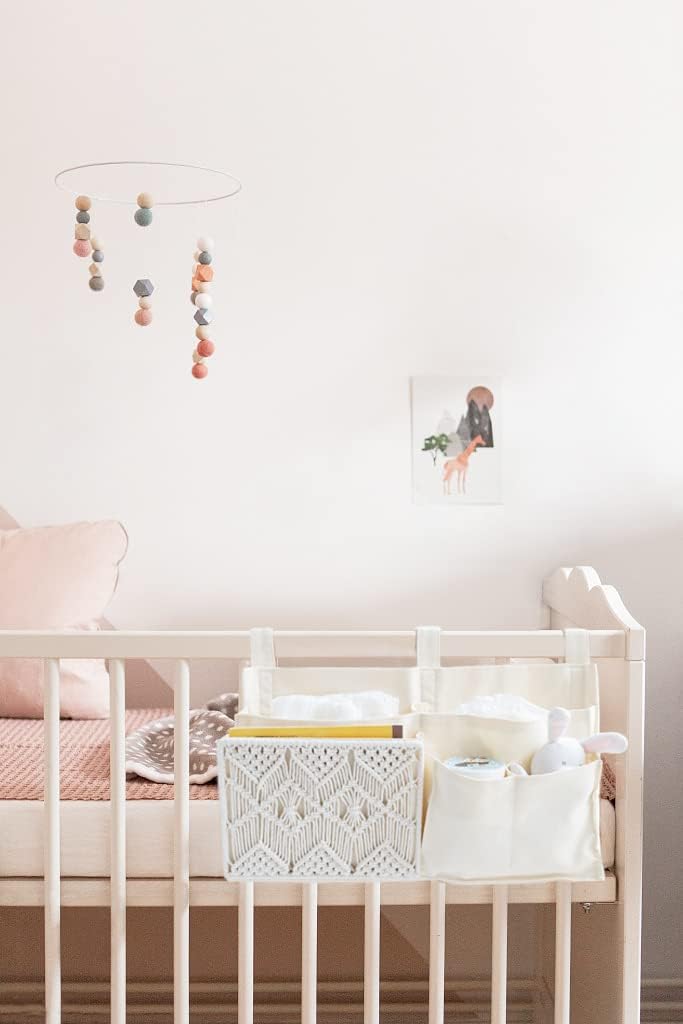 Mkono Macrame Bedside Caddy and Over The Door Organizer Boho Decor Storage for Nursery, Bedroom, Closet, Bathroom, Dorm, Set of 2