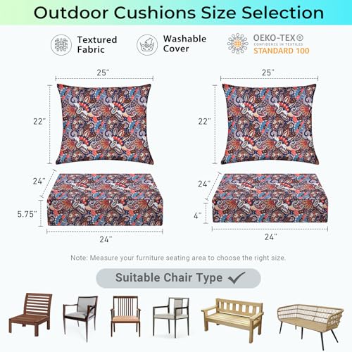 Image of IPYNBAP Outdoor Cushions for Patio Furniture,Outdoor Seat Cushion Set 24 x 24 x 4 Inch,Waterproof & Fade Resistant Outdoor Chair Cushions,Deep Patio Chair Cushion with Removable Cover,Artistic Floral