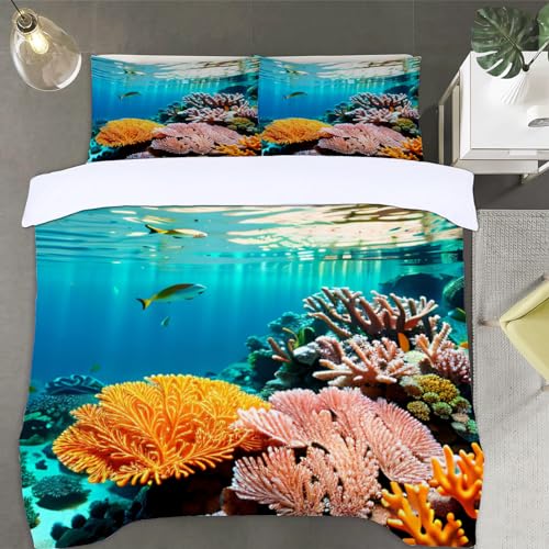 Funda Nordica Cama 105 Coralina 3D Fundas Nordicas Marina 3pcs Ropa de Cama Microfibra Suave Funda Nordica 200x200 y 2 Funda de Almohada 50x80 cm