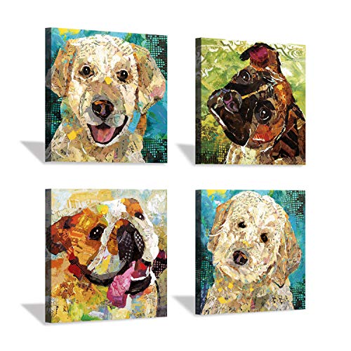 Hardy Gallery Abstract Puppy Artwork Dog Painting: Animal Pet Picture Print on Wrapped on Canvas for Bedroom (12'' x 12'' x 4 Panels)