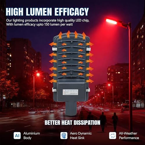 Image of Forus 120W LED Street Light with Clamp, IP66 Waterproof Outdoor LED Street Light, High Lumen 14400lm Red, Aluminium Body for Road, Parking Lot, Garden & Industrial Outdoor Lighting (1 Pc)