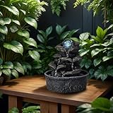Zen'Light - Zimmerbrunnen Little Rock - Naturwasserfall mit Steineffekt und farbigem LED-Licht - Zen Tischdekoration Ideal für Meditation und Entspannung - Feng-Shui-Objekt Glück - H 23cm