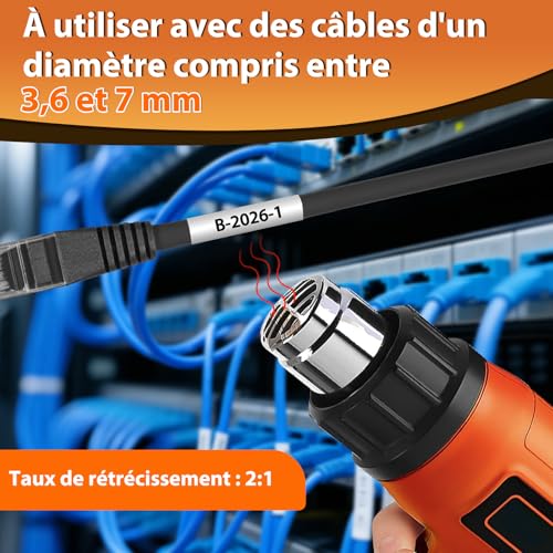 Ruban thermorétractable HSE-231,Heat Shrink Tube remplacement pour Brother P-Touch pour câbles HSE231, 11,7 mm, noir sur blanc, compatible avec P-Touch PT-H110, PT-E110, PT-E100, PT-D200 – vue 4