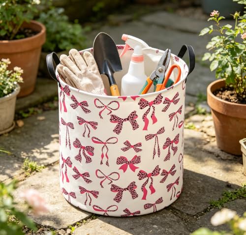 Image of 19.7 inch Laundry Basket,Dirty Clothes Hamper,Waterproof Storage Bin,Room Decor(Leopard Print Bow)