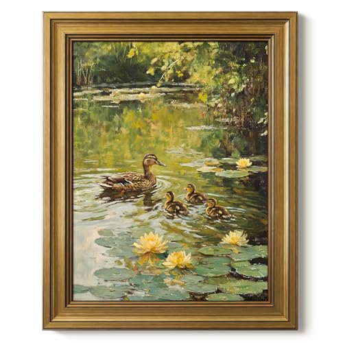 HISPACE Vintage Framed Wall Art for Living Room,8x10 Inch Duck Canvas Print for Living Room Bedroom Decor,Unique Gift Wall Decor for Friends and Family