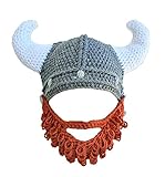 ALKIMIA INC Viking Horned Hand Knitted Hat Helmet (Red beard)