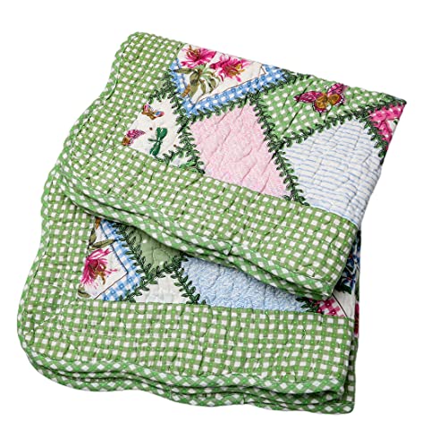 Vctops Boho Floral Patchwork Pillow Shams Pack Of 2 Farmhouse 100% Cotton Quilted Soft Decorative Pillow Cases Set (16"X24", Green Butterfly) #TOP22